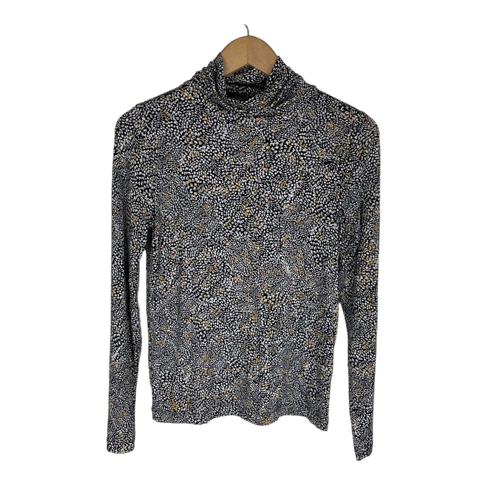 NWT LOFT Turtleneck Black Gold White‎ Print Size Medium